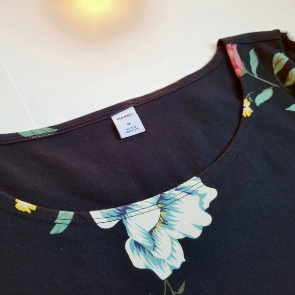 Old Navy 3/4 Sleeve Floral Knit Dress Black Med - Picture 6 of 6